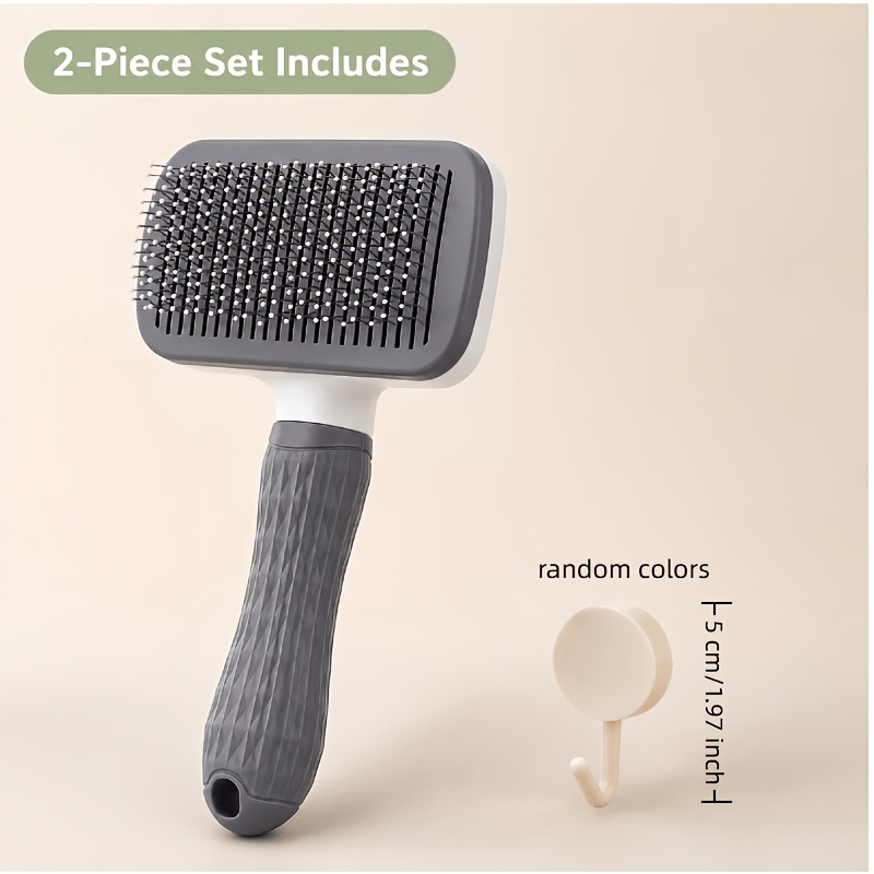 TEMU 2pcs Pet Grooming Rake Comb Set, Including 1 Self-cleaning Pet Comb And 1 Hanging Hook. Round-tipped Shedding Brush, Suitable For Cats And Dogs,