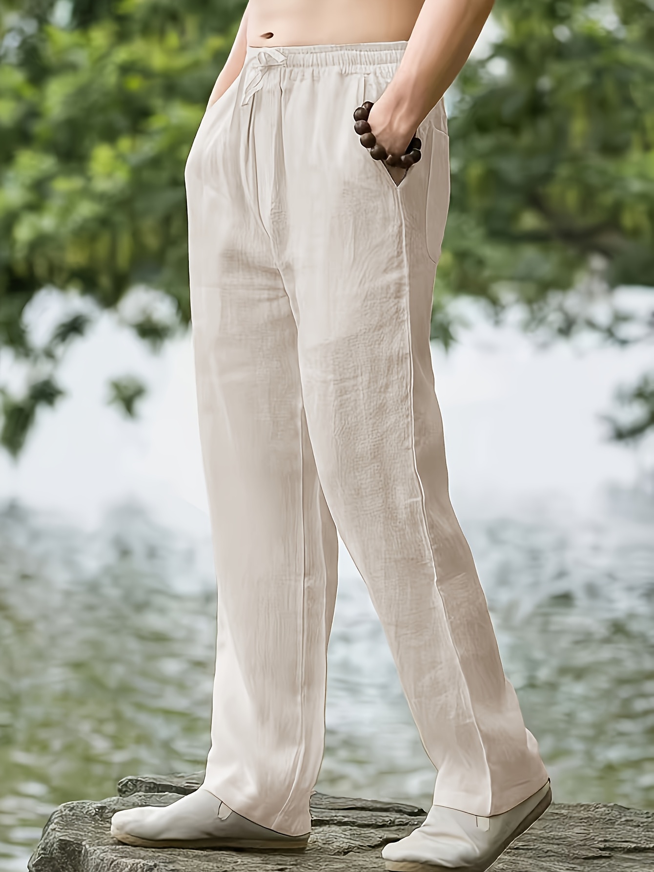 Pantalon Vintage Décontracté Pour Homme Lavé épissé Coupe Ample Jambe