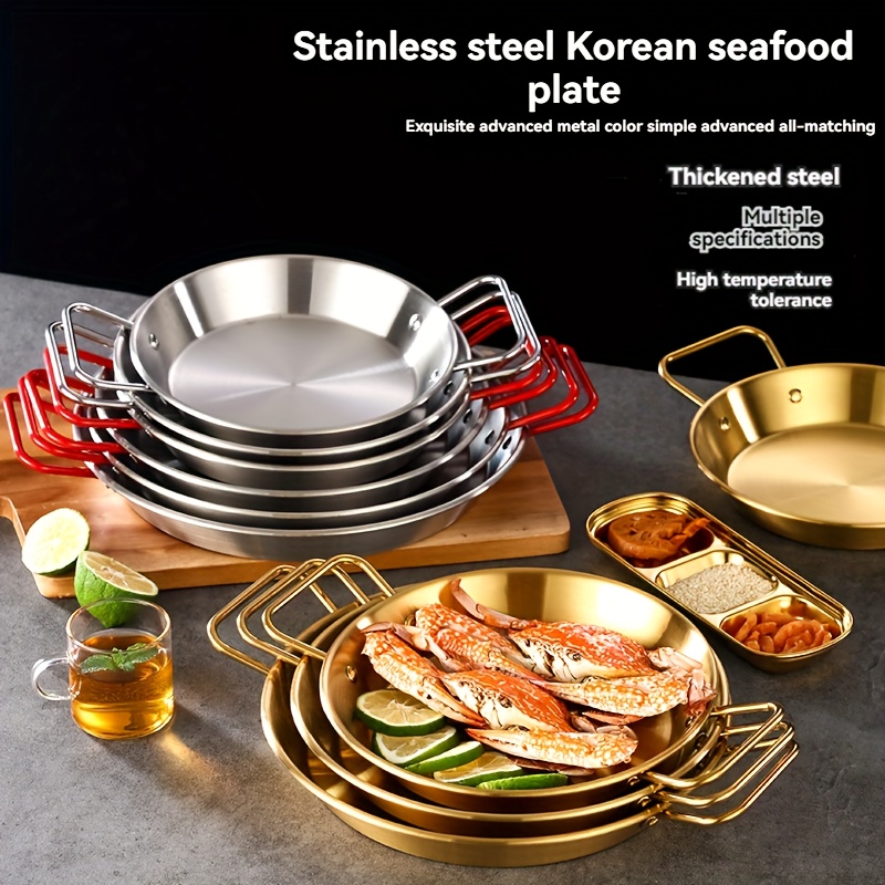 

Stainless Steel Dinner Plates Set, Round Polished Metal Serving Tray For Seafood, Turkey, Pizza, Steak, Salad, Pasta - All-season Kitchen Dishware For Restaurant, Home, Outdoor Use