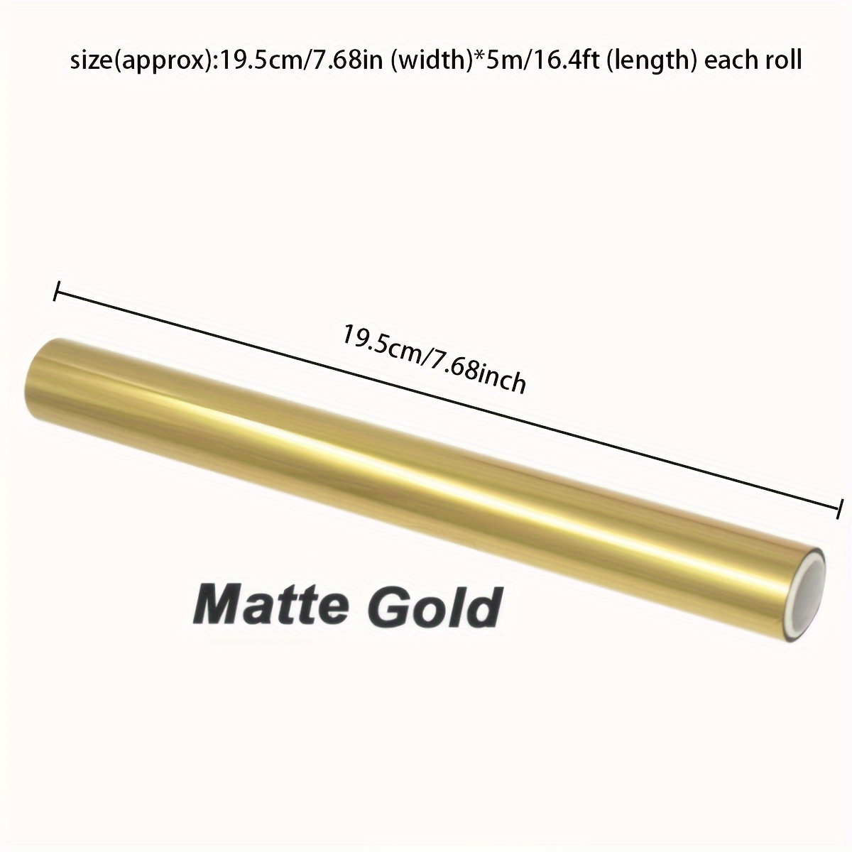 TEMU Alinacutle Matte Golden Metallic Foil Roll, 5m Length X 19.5cm Width, Aluminum Heat Transfer Paper For Laminator Laser Printer, Holographic Craft Accessories - Matte Golden