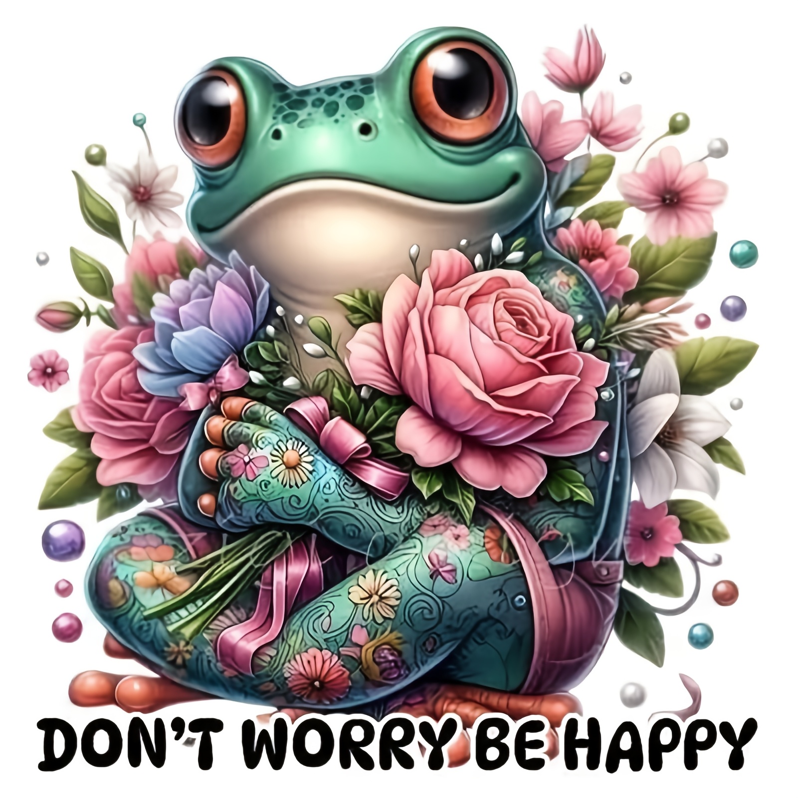 Cross-Stitch Printing Kit, Happy Frog with Flowers Design