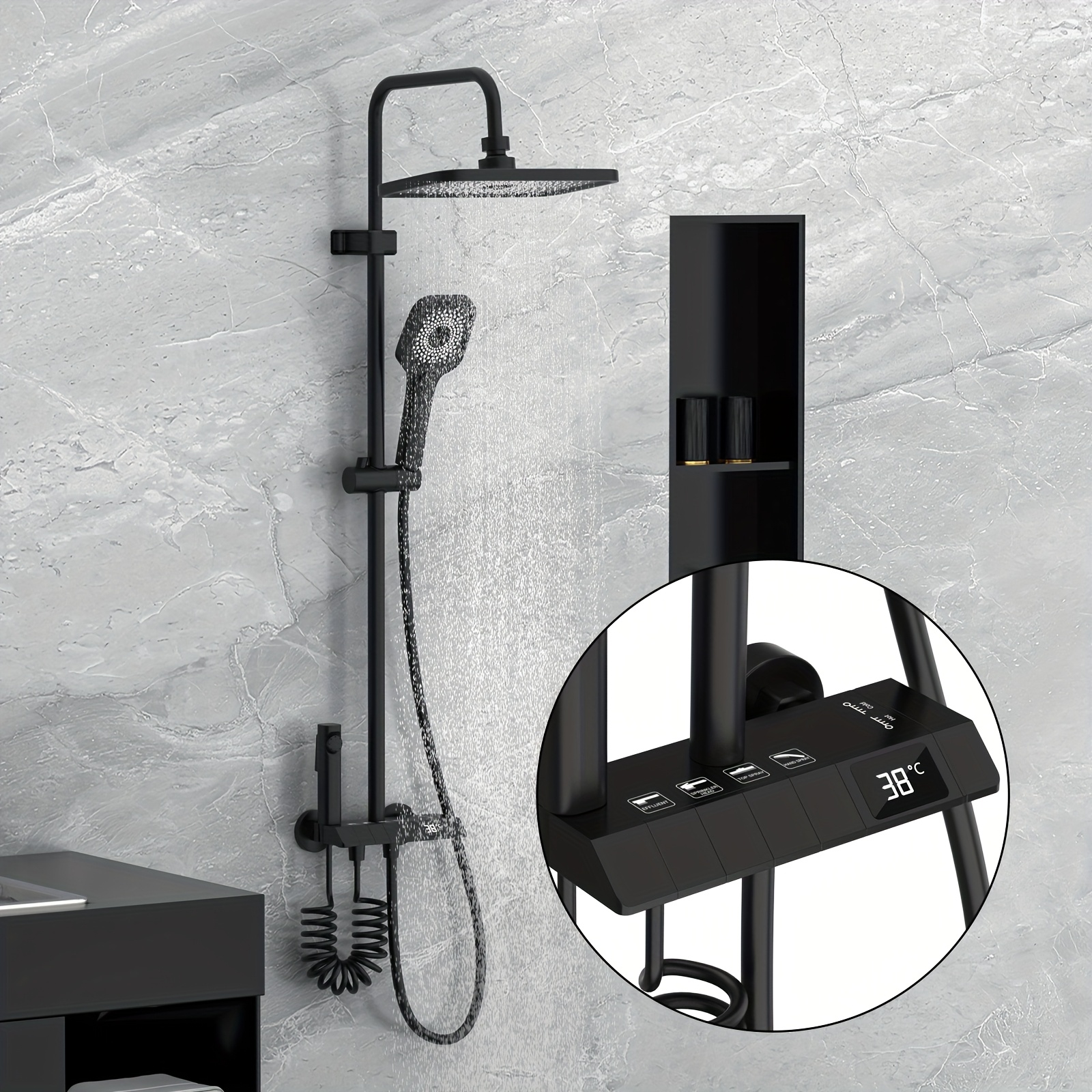 Image of Shower System Featuring A Wall-mounted Piano Button, Adjustable Height Rain Shower Set, 20x30cm Shower, 3 Types Of Handheld Shower , And Bathroom Additions Including Body Sprays. For Shower Use Only