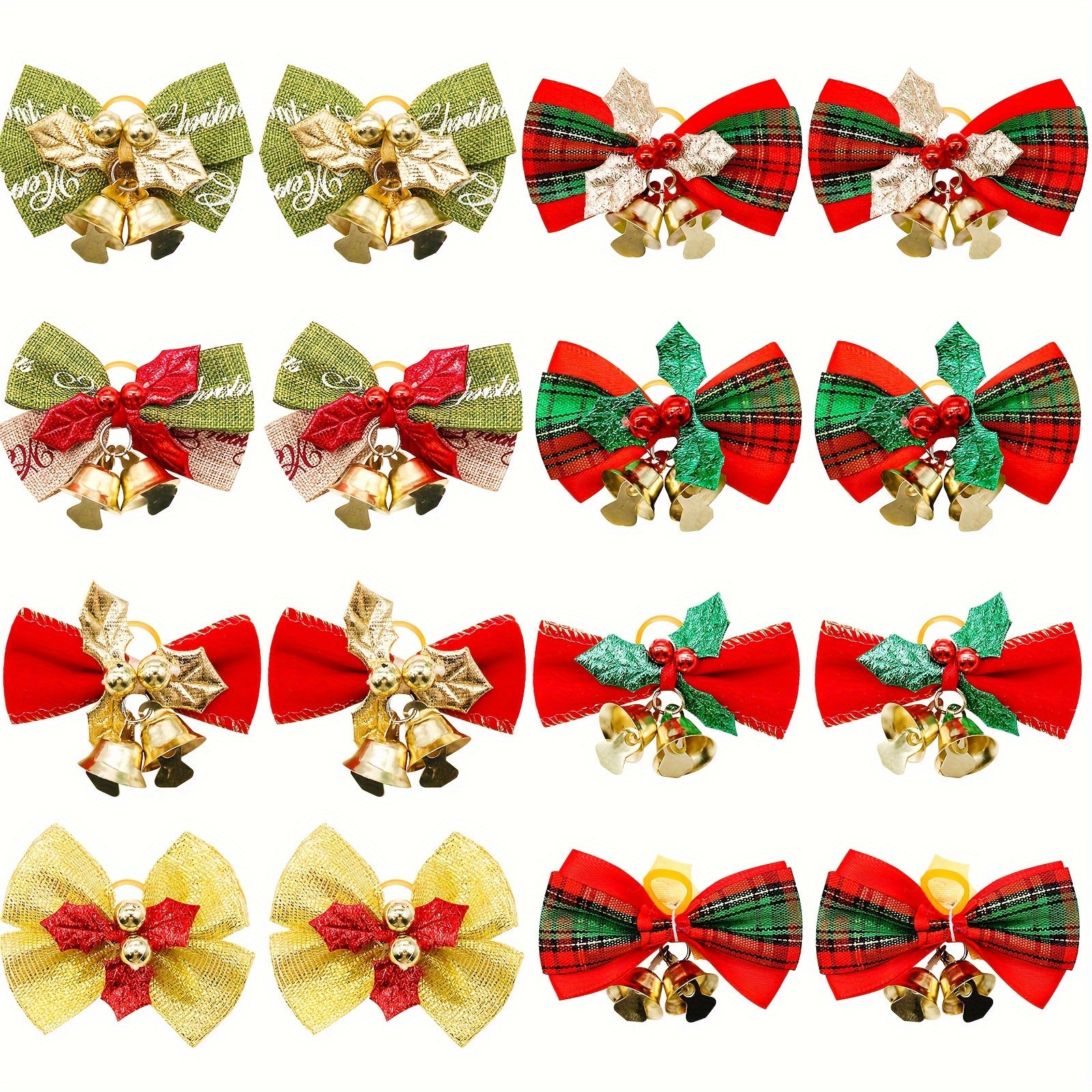 TEMU 10pcs Assorted Christmas Pet Headwear With & Floral Center, Hair Accessories, Holiday Pet Grooming Decorations