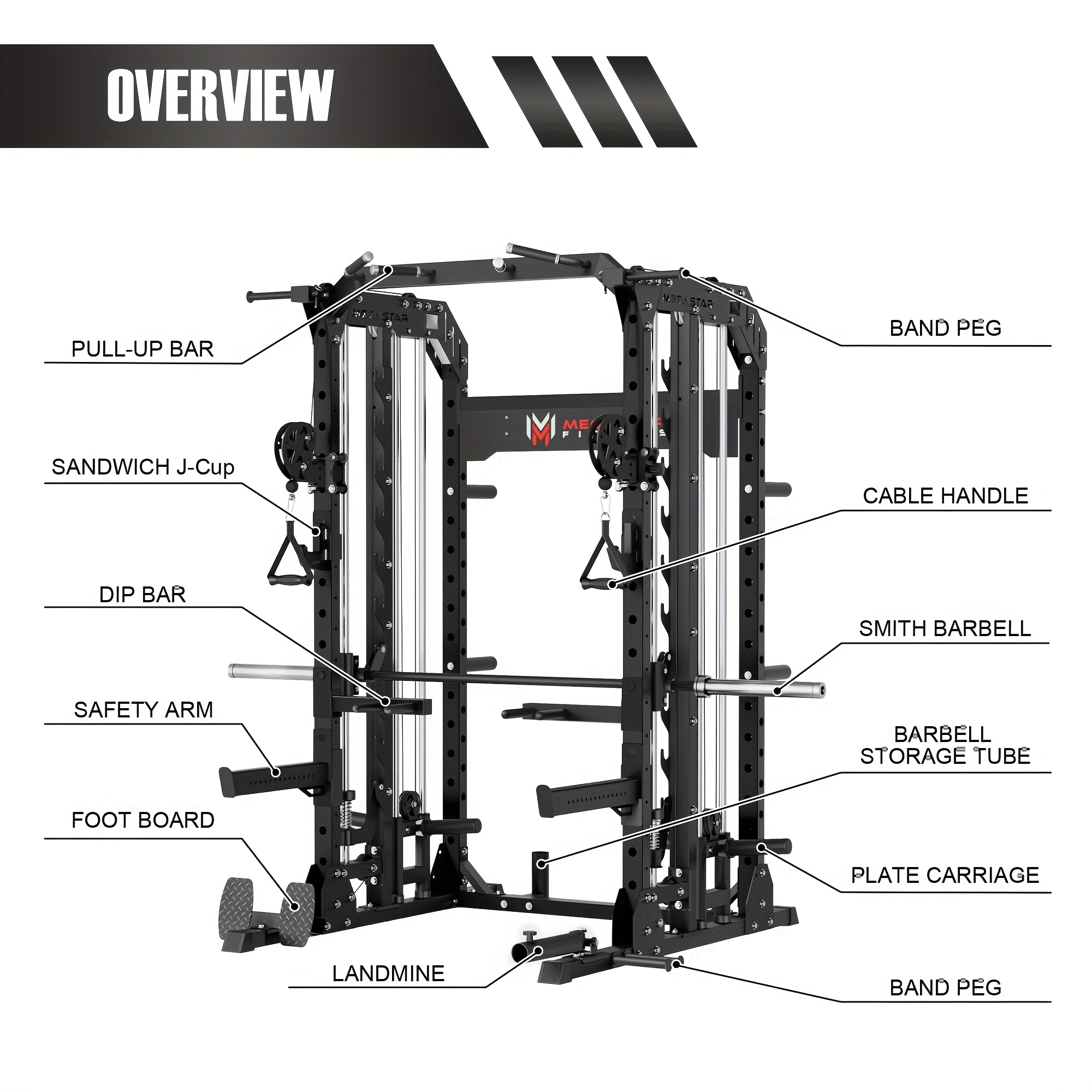 machine for home gym 2000lbs capacity all in one power rack with cable crossover pull up bar dip station   18 attachments Product details 2