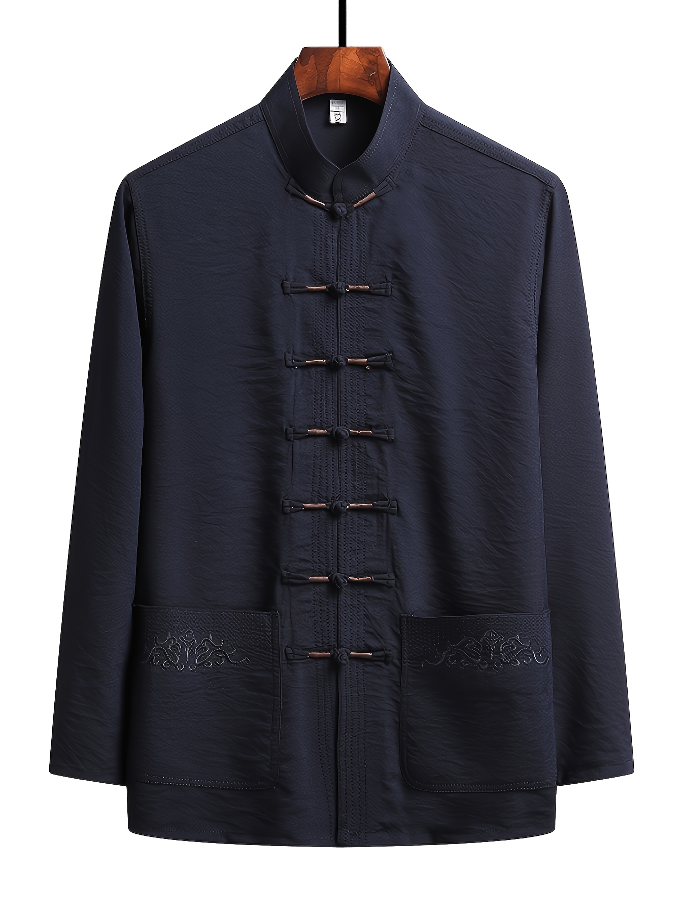 spring and autumn tang suit for men long sleeve chinese   collar with   and embroidered pockets outer jacket business casual top for middle aged and elderly chinese size please check the size guide  