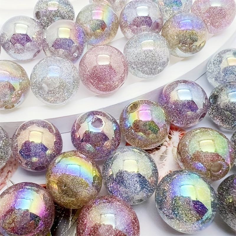 

15pcs Starry Shine Uv Plated Glitter Round Beads 16mm, Acrylic Straight Hole Beads For Making, Jewelry Parts And Accessories