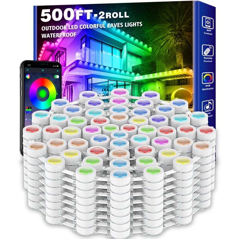 TEMU 500ft Lights, Rgb Gable Lights With App Control Remote, Scene Mode, Outdoor Gable Lights For Outdoor Decorations, Garden Decorations, Houses,