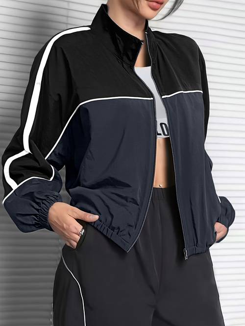 rompevientos deportivo casual de estilo preppy para mujer para /otoño, chaqueta de exterior para mujer, ropa de para mujer