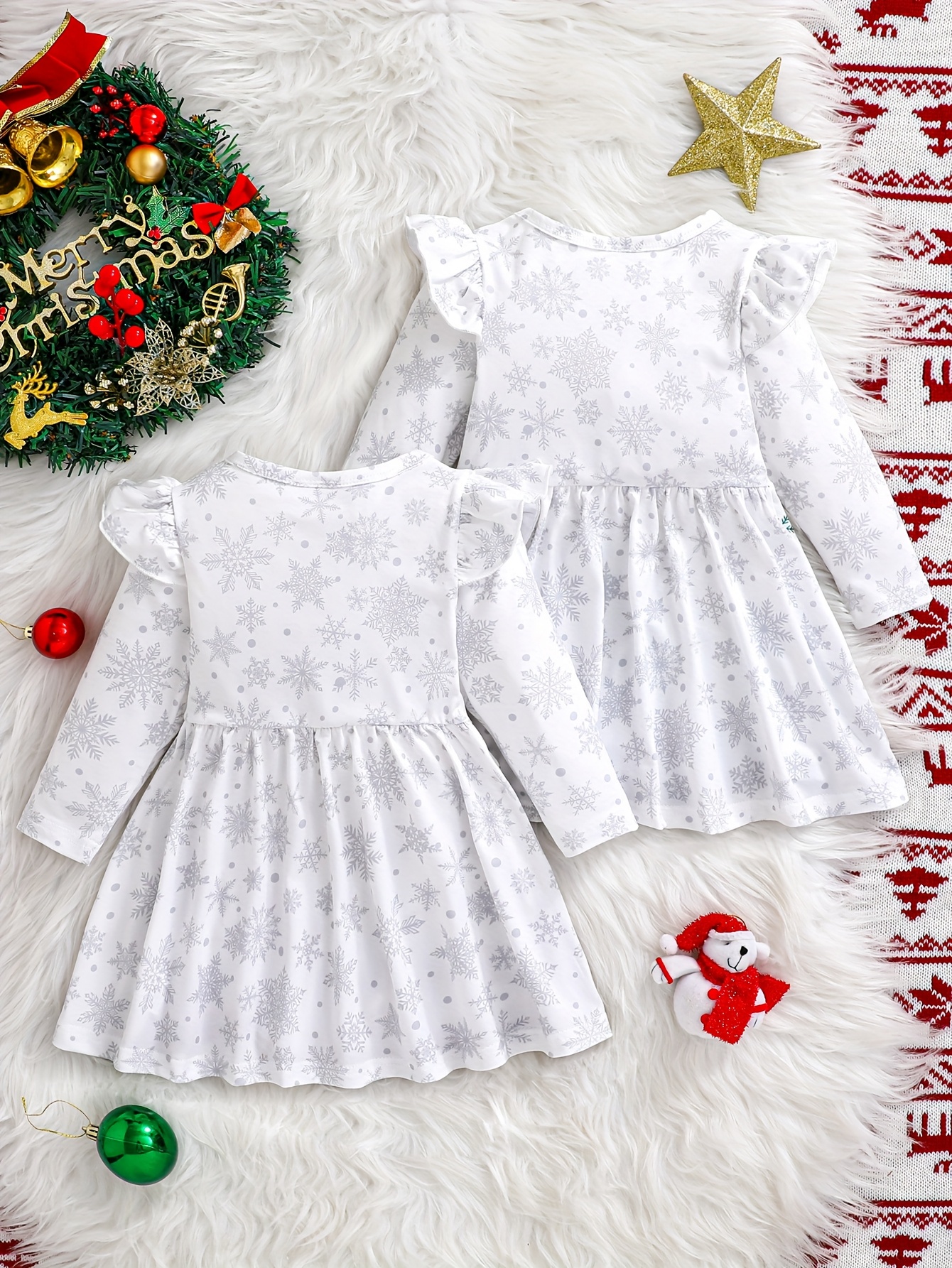 2pcs girls christmas long sleeve dress set red - Temu Oman