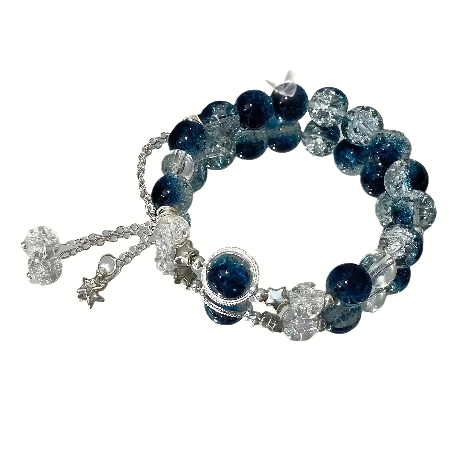 

[sparkling Charm] Elegant Blue Glass Bead Bracelet With Star Charm And Sparkling Accents - , Valentine's Day, Carnival, Christmas Party Accessory For Women, Costume Bracelet|sophisticated Style|