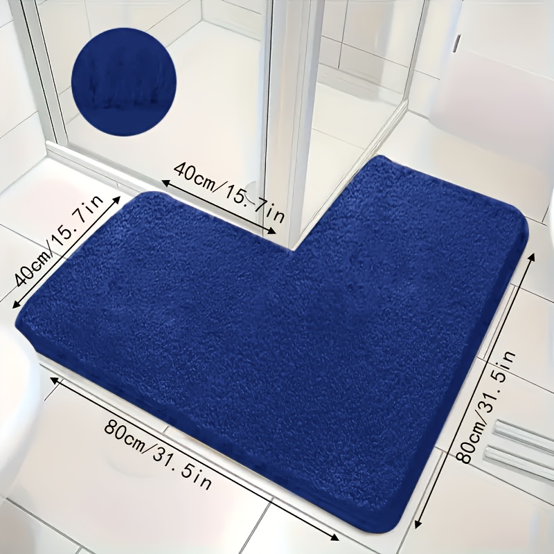TEMU 1pc L-shaped Luxury Memory Foam Long Pile Sponge Bathroom Floor Mat, Absorption, Washable, Machine Washable, Quick-drying, Thickened Non-slip