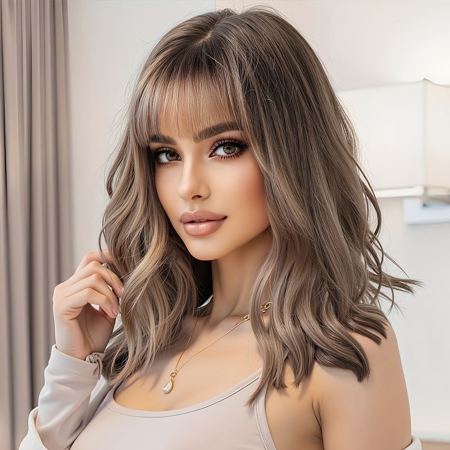 TEMU Wig Head Covering Ladies Curly Hair Matte High Temperature Silk