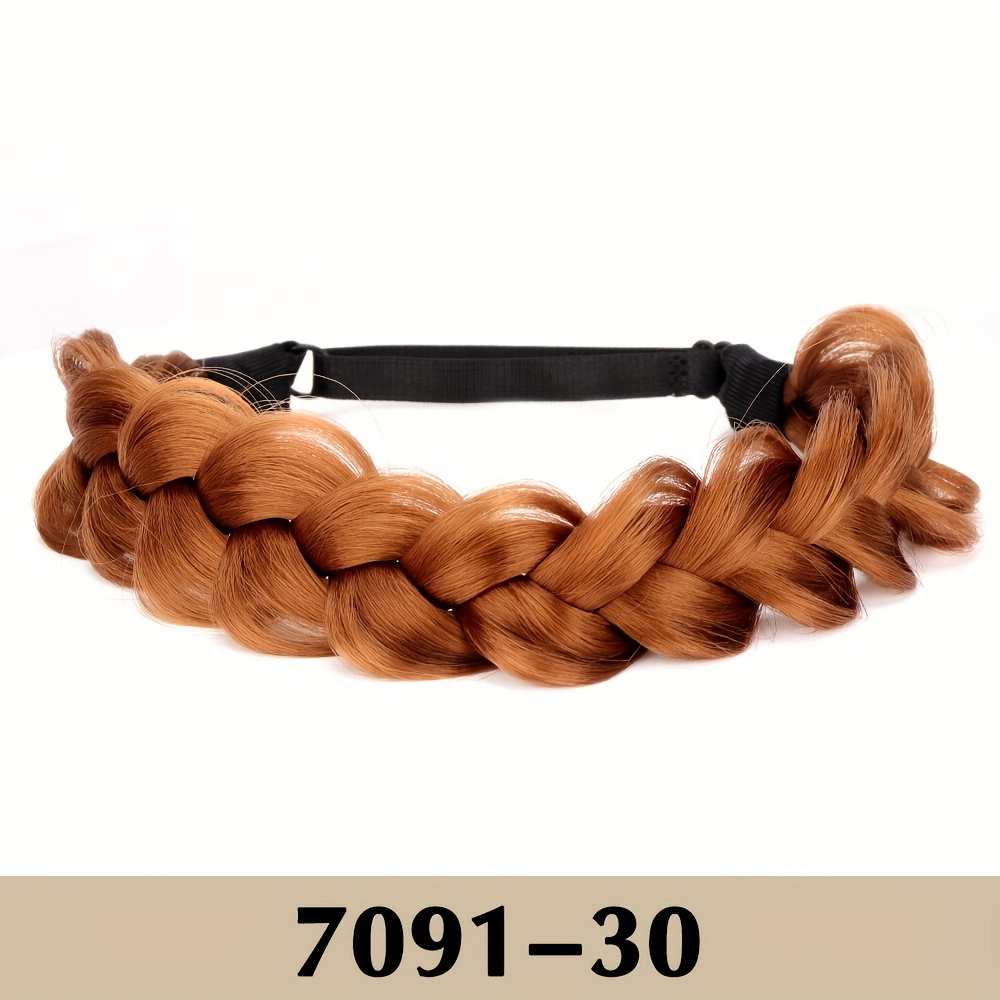 TEMU Elegant 1pc Braided Headband Wig For Women - , Straight Synthetic Hair, Use