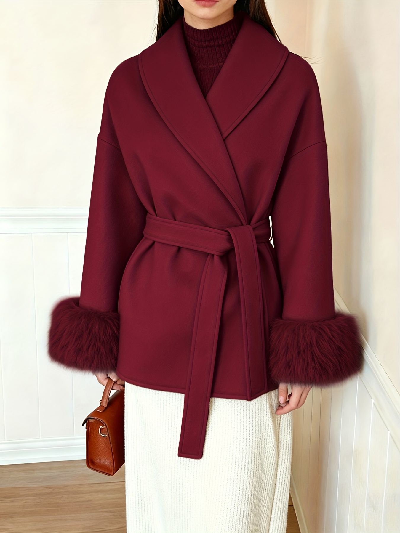 womens fashion elegant furry sleeve coat autumn winter womens clothing Product details 1