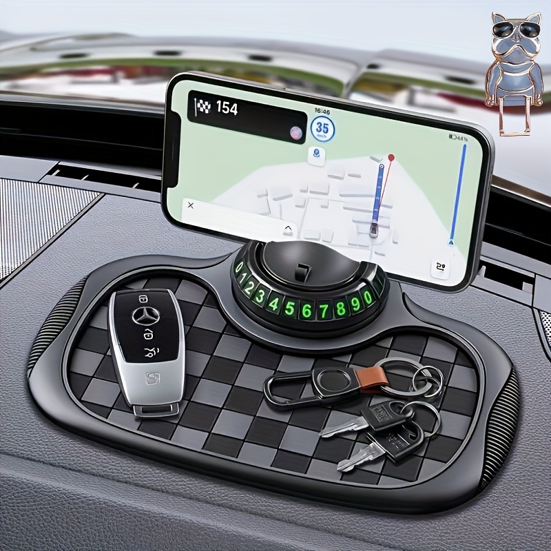 Multifunctional Non-Slip Car Dashboard Cushion with Rotating Phone Holder and Large Storage, Heat-Resistant Silicone, Multiple Black Color O