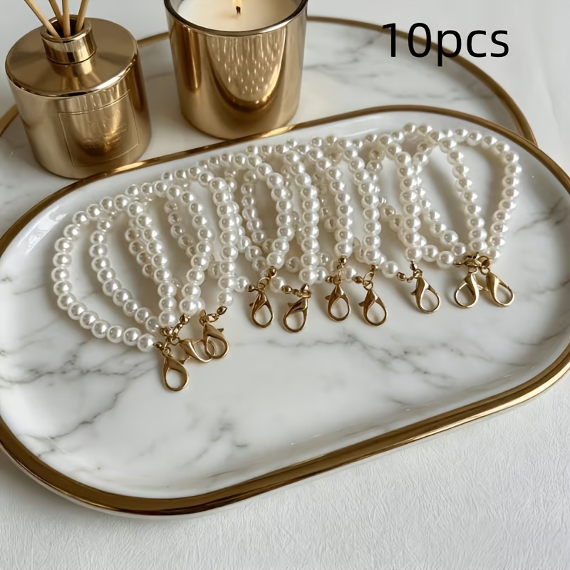 TEMU Juego de 10 colgantes de cadena corta con perlas sintéticas, llavero y cadena para teléfono, accesorio universal, exquisito y versátil, adecuado