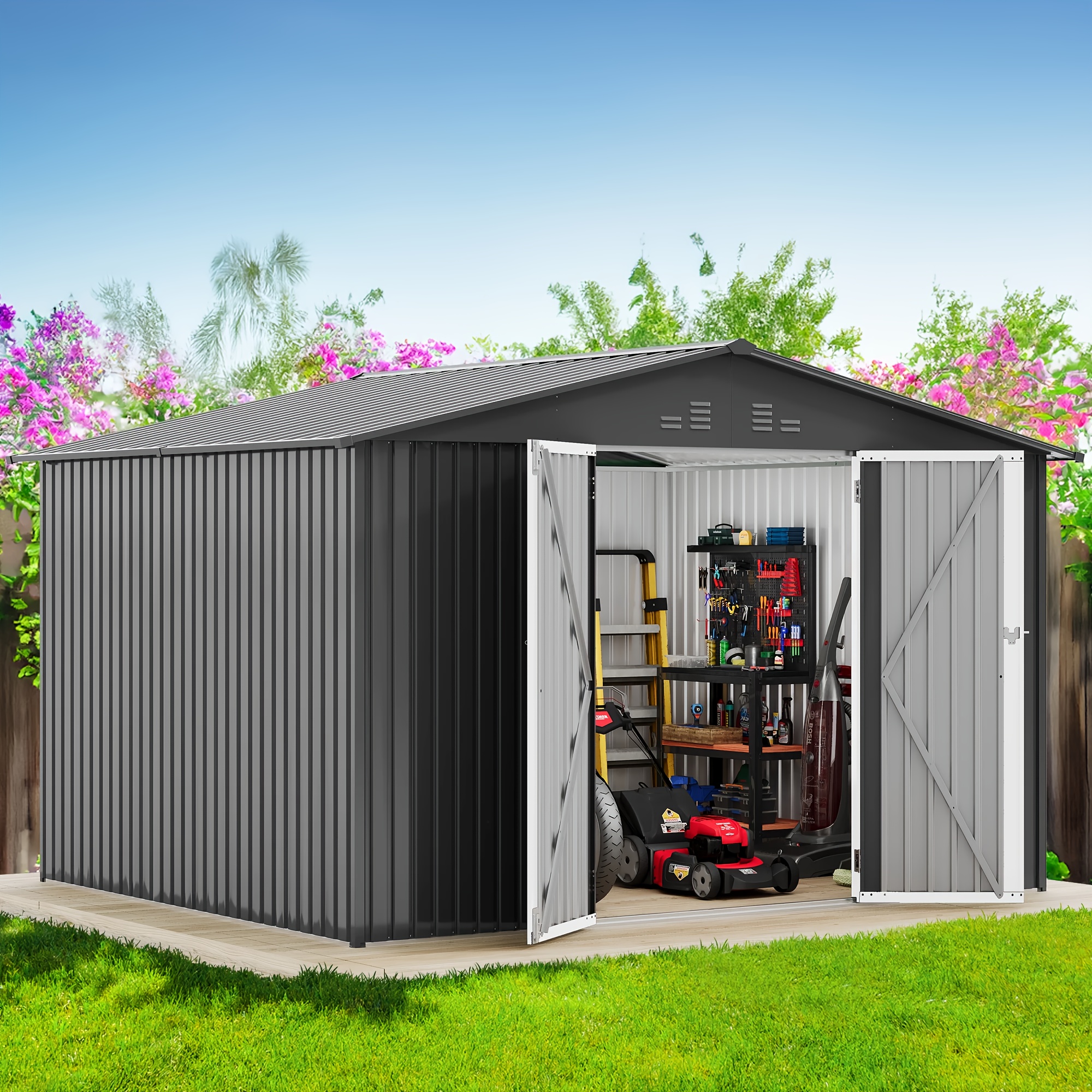 UNIONLINE 6x8ft Metal Shed | Garden Outdoor Storage Sheds | 193x181x196 Cm | Lockable Door For Outdoor | Bike Tool Storage For Garden| Waterproof