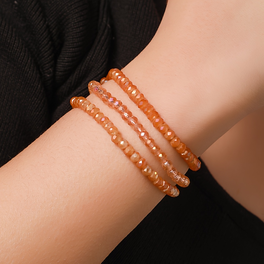 3pc Bohemian Style Gradient Orange Multi-Faceted Glass Beads Bracelet Set
