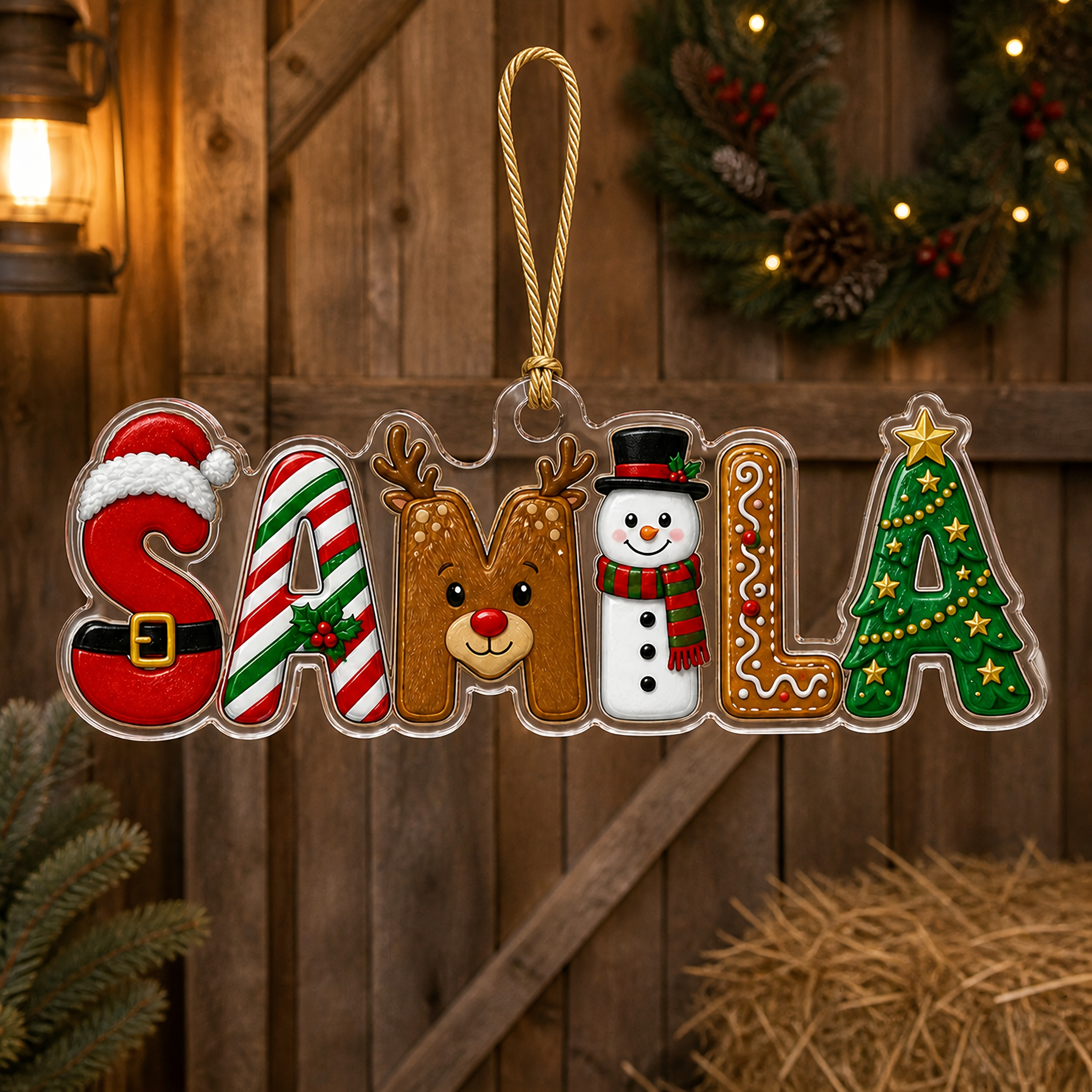 TEMU Ornement de Noël personnalisable, Lettre de dessin animé en acrylique à suspendre, Téléchargez votre texte pour la personnalisation, Accessoire
