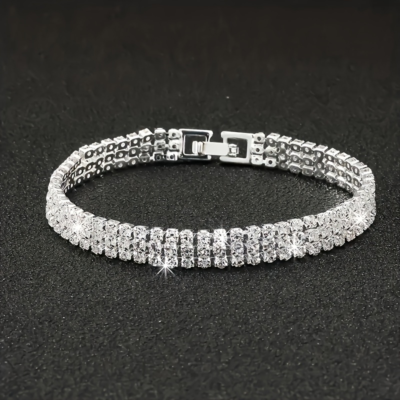 TEMU Bracelet chaîne tennis double rangée élégant et minimaliste, 1 pièce - de , convient pour un port , les fêtes, les festivals de musique, cadeau