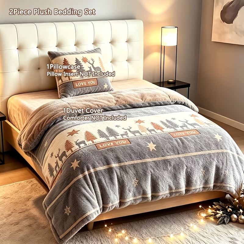 TEMU Plush Warm Bedding 2/3pcs, Duvet Cover 135x200cm And Pillowcase 80x80cm, Soft Flannel Fleece Bed Set, Cozy Thermal Warm Bed Covers, Home Bedroom