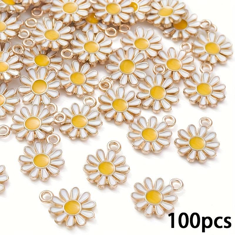 E-shop 100 Stück Weiße Mini Blumen Chrysanthemen Anhänger Emaille Legierung Gänseblümchen Anhänger für Schmuckherstellung Armbänder und Halsketten