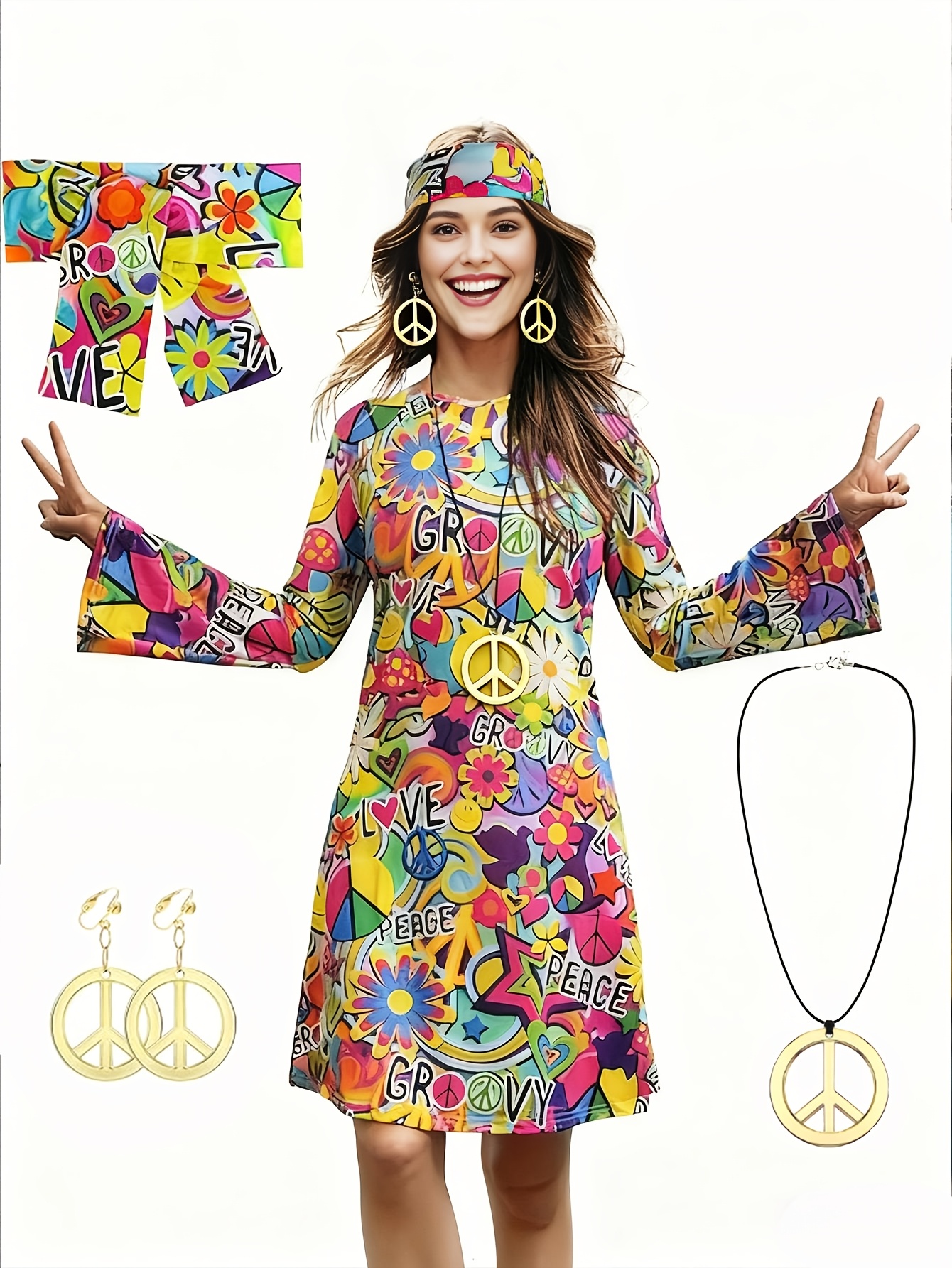 five piece womens colorful printed 60s 70s style vintage - Temu New Zealand