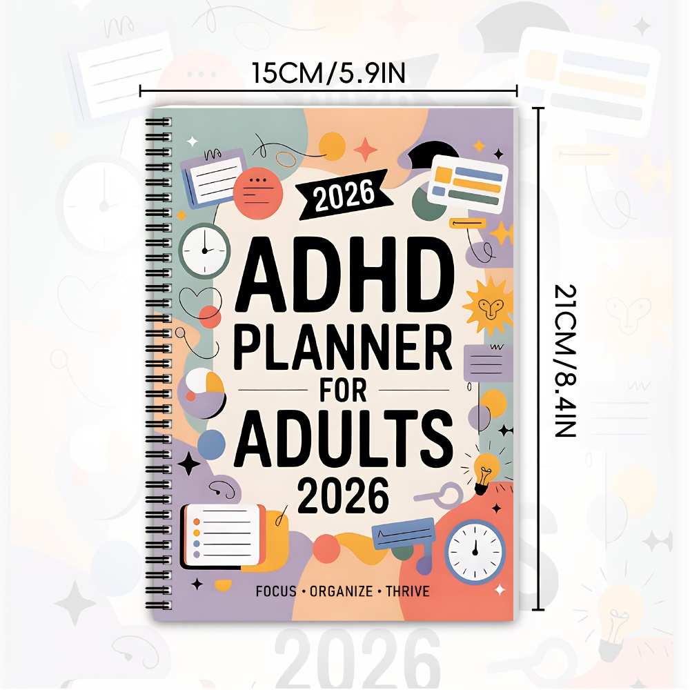 TEMU Journal de suivi TDAH 2026 pour adultes, adapté de travail et à l'usage - Structuré quotidiennement/hebdomadairement/mensuellement avec suivi du