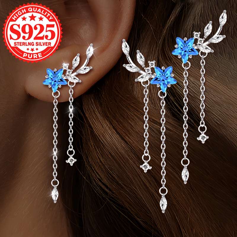 Image of A Pair, S925 Silver Women's Fashion Earrings With Wheat Tassel Studs, Synthetic Zirconia Inlayed – Stylish For Daily Wear Parties & Banquets. Hypoallergenic Suitable All Genders