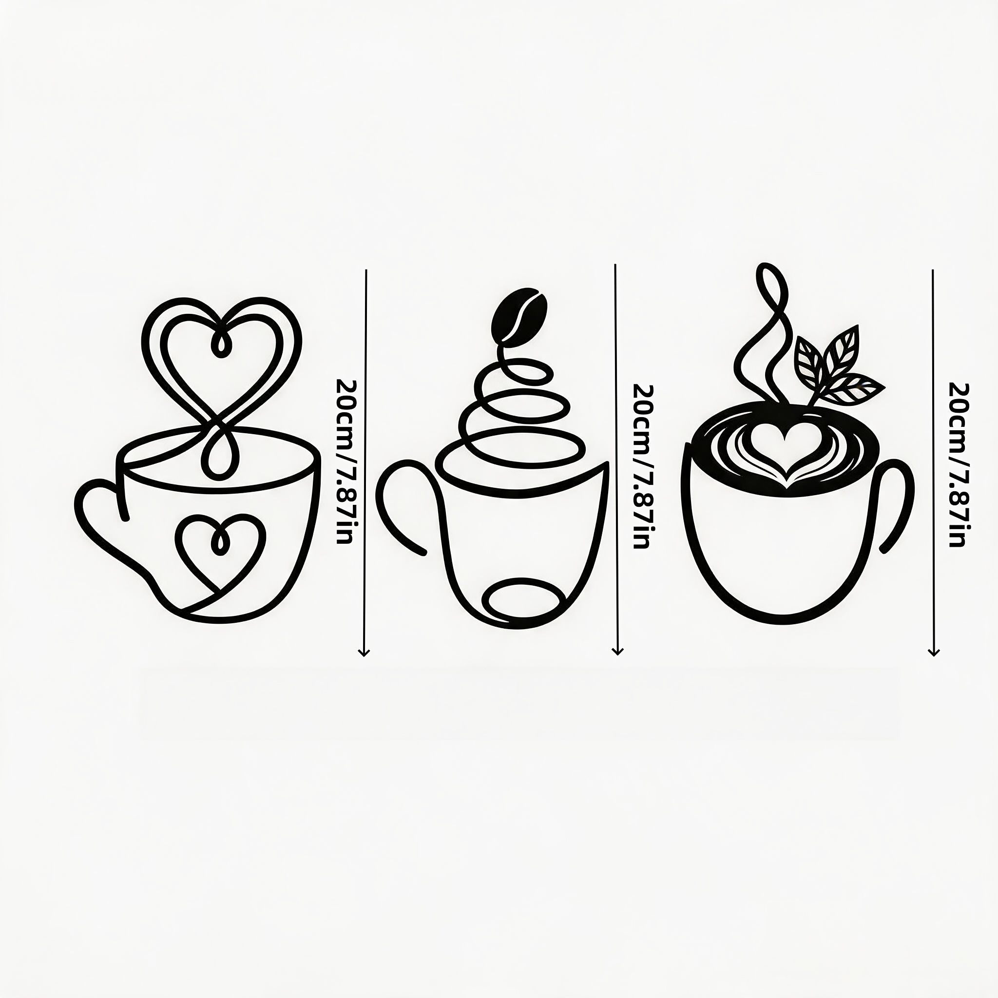 TEMU Paquete de 3 Tazas de Café de Metal Minimalistas Estilo Nórdico para Pared - Escultura Creativa de Taza de Alambre Negro - Decoración para Barra