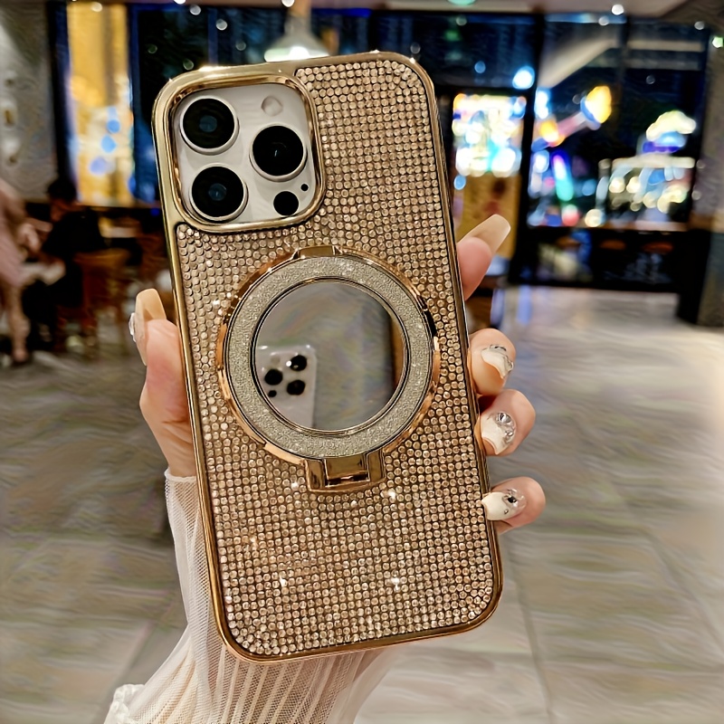 TEMU Phone Case - Shiny 3d Pattern Mirror Stand Phone Case For Iphone 11 12 13 Pro Full Coverage Anti-drop Protective Soft Case