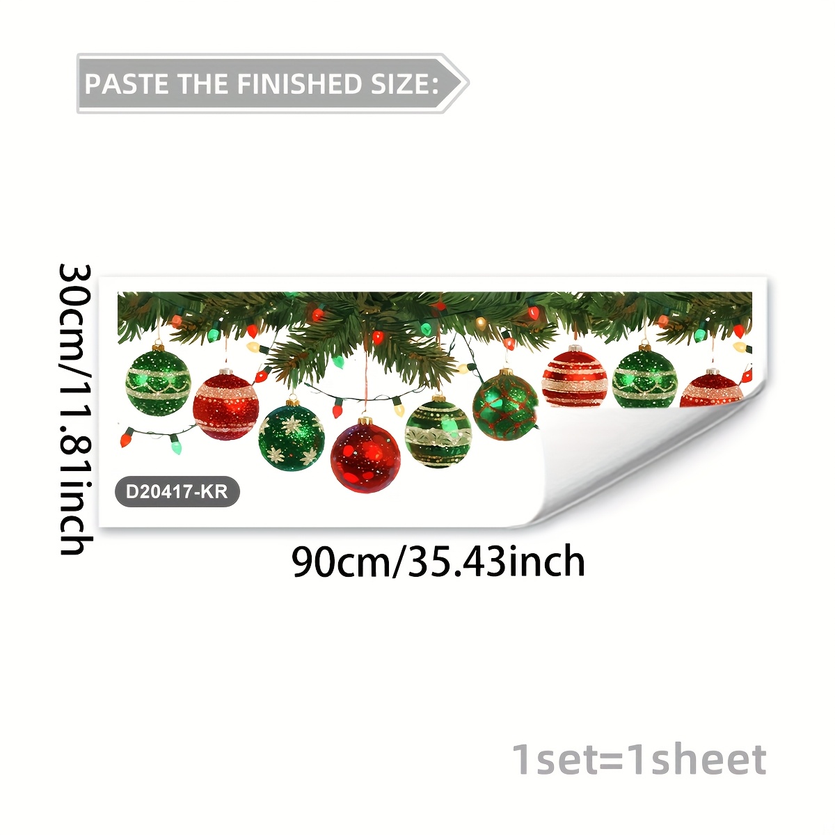 2d Flat, 1 (30*90cm) Christmas Window Decoration With Christmas Elements, 2d Flat Static Cling Window Sticker, Holiday Background Glass Decorative Sticker (d20417-kr), 2d Flat