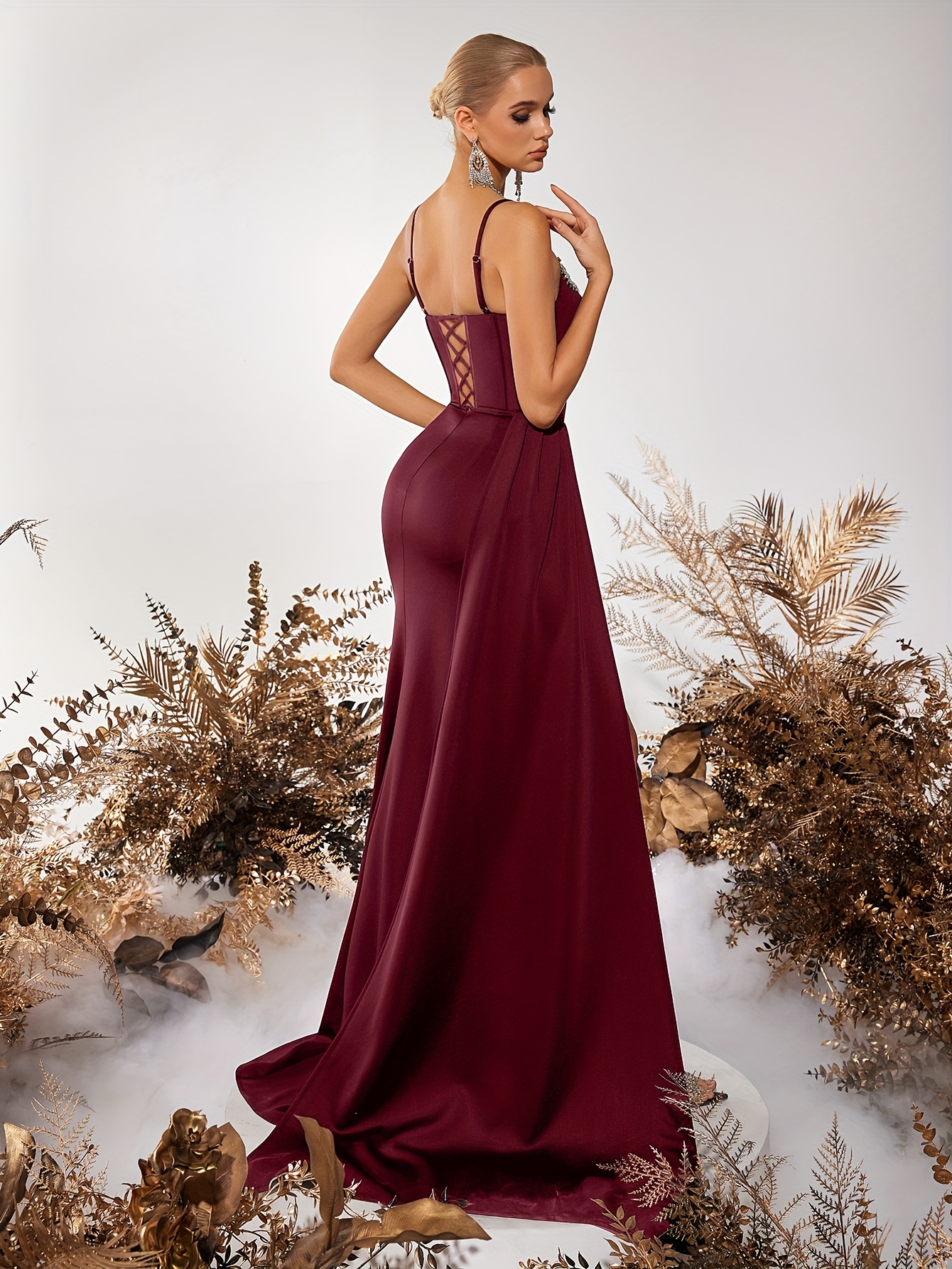 suspender v neck diamond high waist long ribbon slit - Temu Mexico