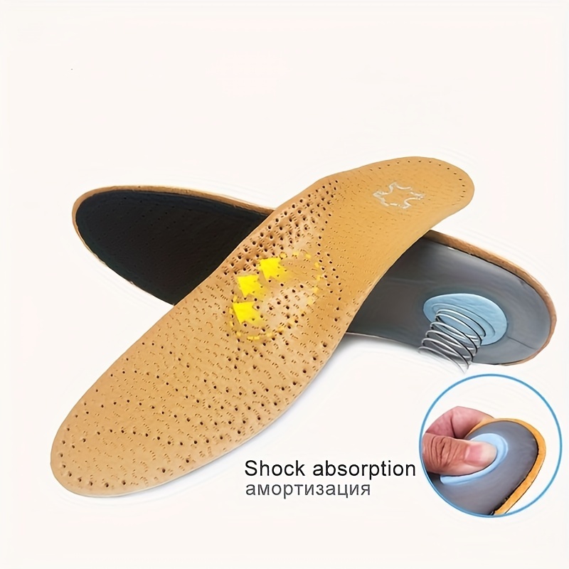Pair Leather Latex Arch Support Insoles with Carbon Fiber TPE  Material, Breathable Perforated Cushion f