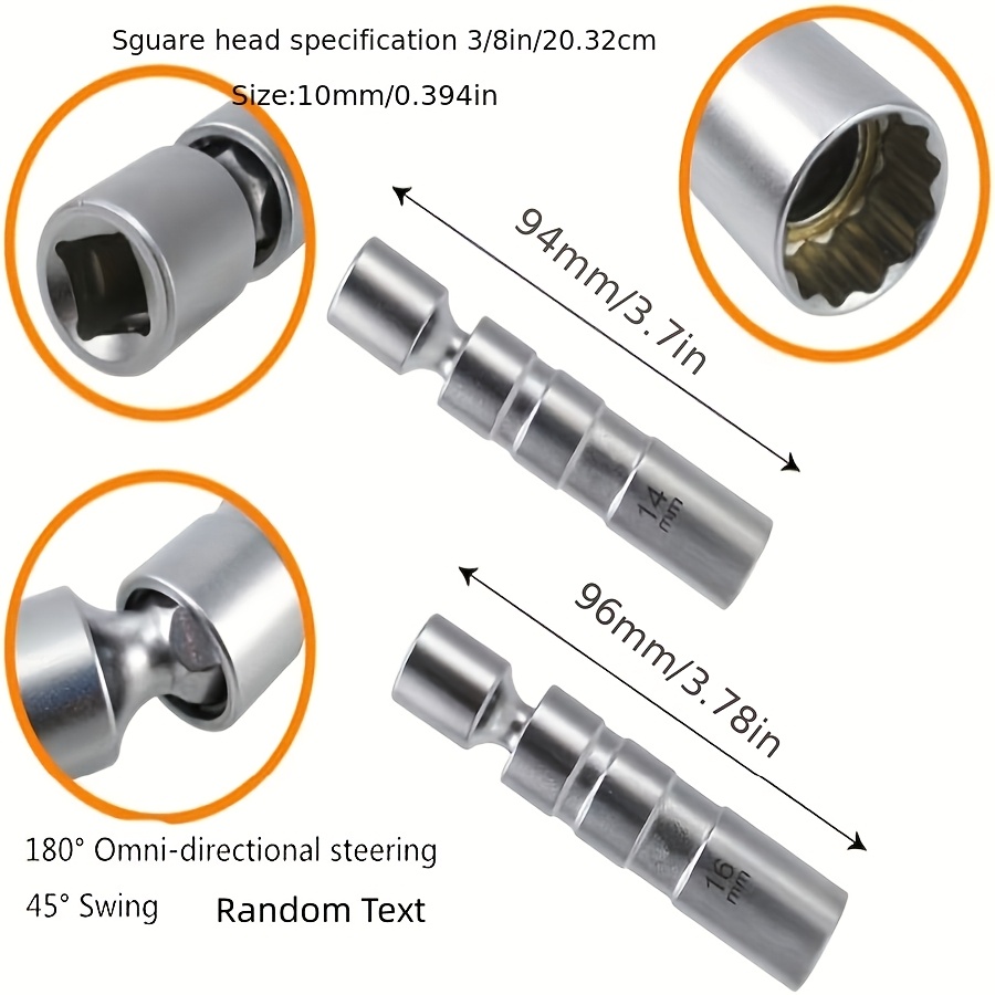 TEMU 2pcs Spark Plug Socket Wrench Set, 14mm + 16mm, 3/8-inch Strong Magnetic Universal Swivel Type, Spark Plug Head Removal And Installation Tool