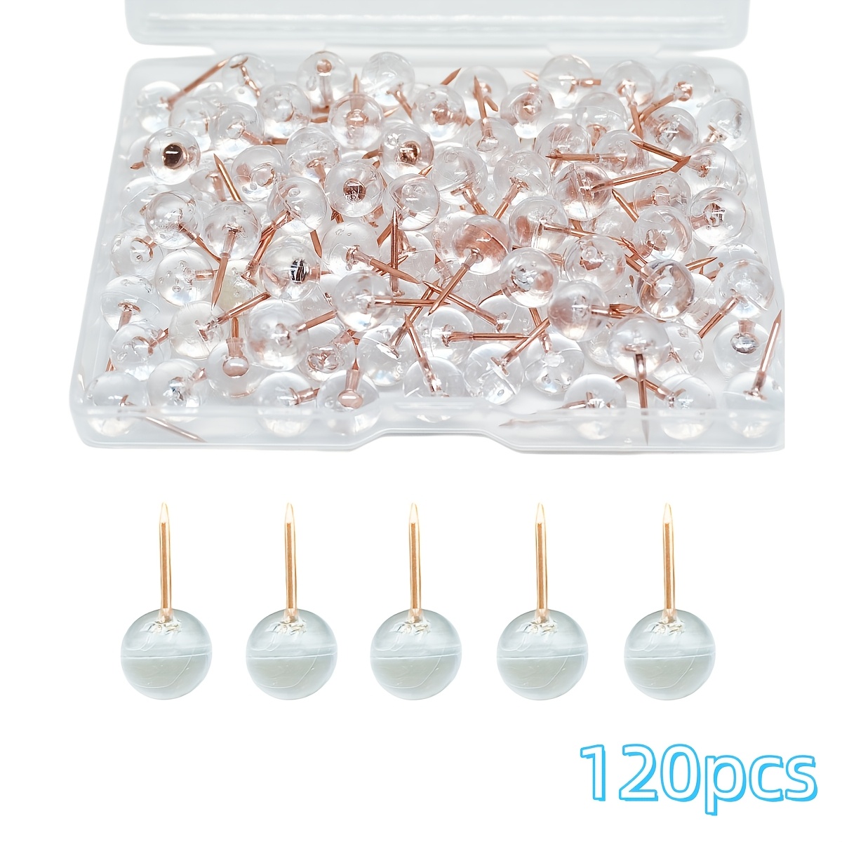 TEMU 20/120 Transparent Push Pins With Plastic Case, Round Head Cork Pins, Clear Thumbtacks, Bulletin Board Pins For Home, Office Message Boards,
