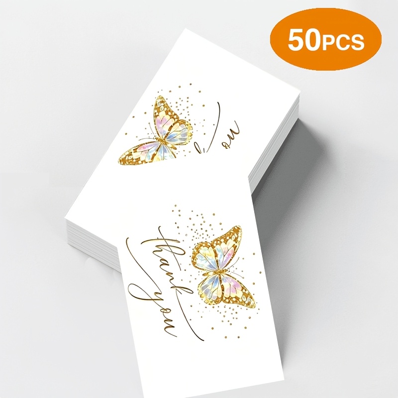 TEMU 50pcs Luxury Gold-plated Thank You Cards, English Thank You Postcards For After- Service, Universal For Nail, Eyelash, Makeup Shops, White