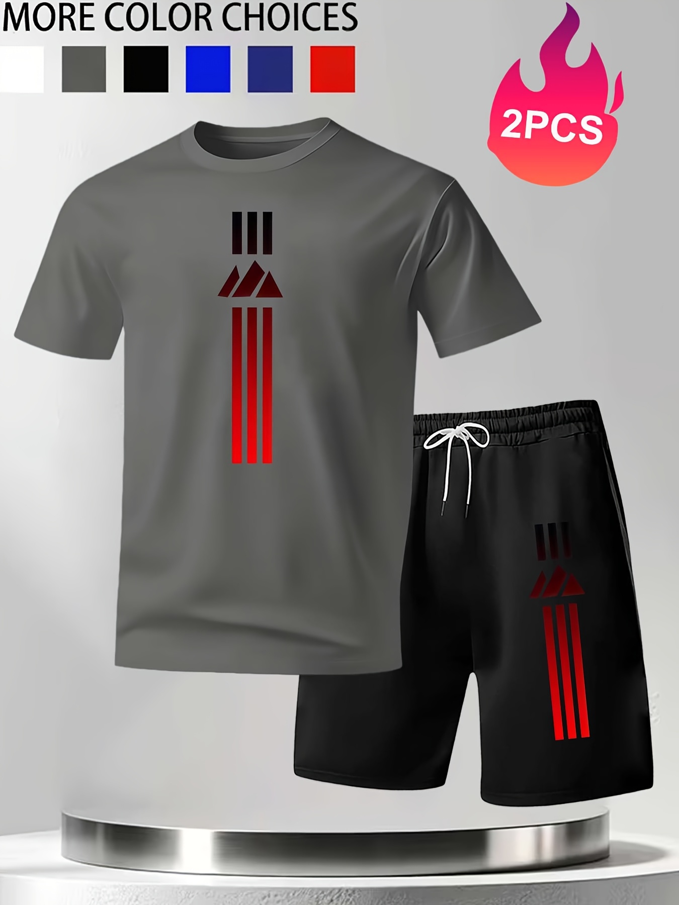mens red striped   print breathable set quick dry short sleeve shorts 2pcs set cool and sweat   casual sportswear breathable and moisture wicking for commuting and leisure wrinkle   care for daily wear