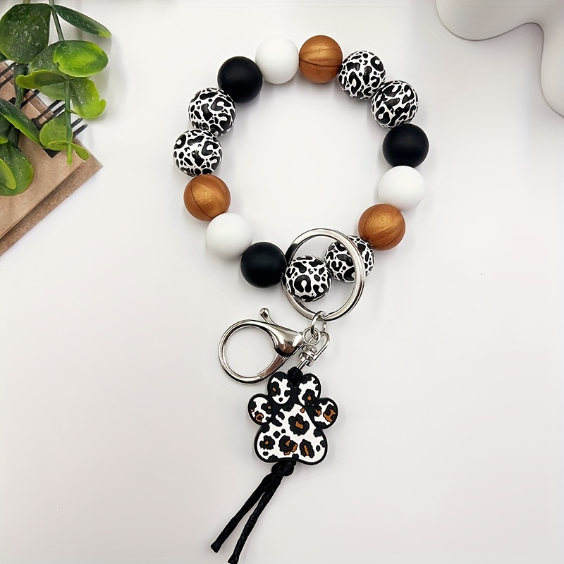 Leopard Silicone Beaded Wristlet Keychain Claw Pendant - Temu