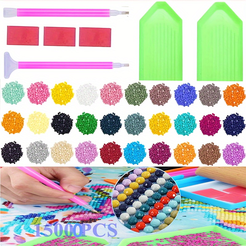 

15000 Pcs Diamond Painting Replacement Kit With Round Acrylic Gems, Diy 5d Diamond Art Accessories For Adults, Includes 30 Colors, Wax Adhesive Tools, 3 Painting Clays, 2 Drilling Pens, 2 Trays