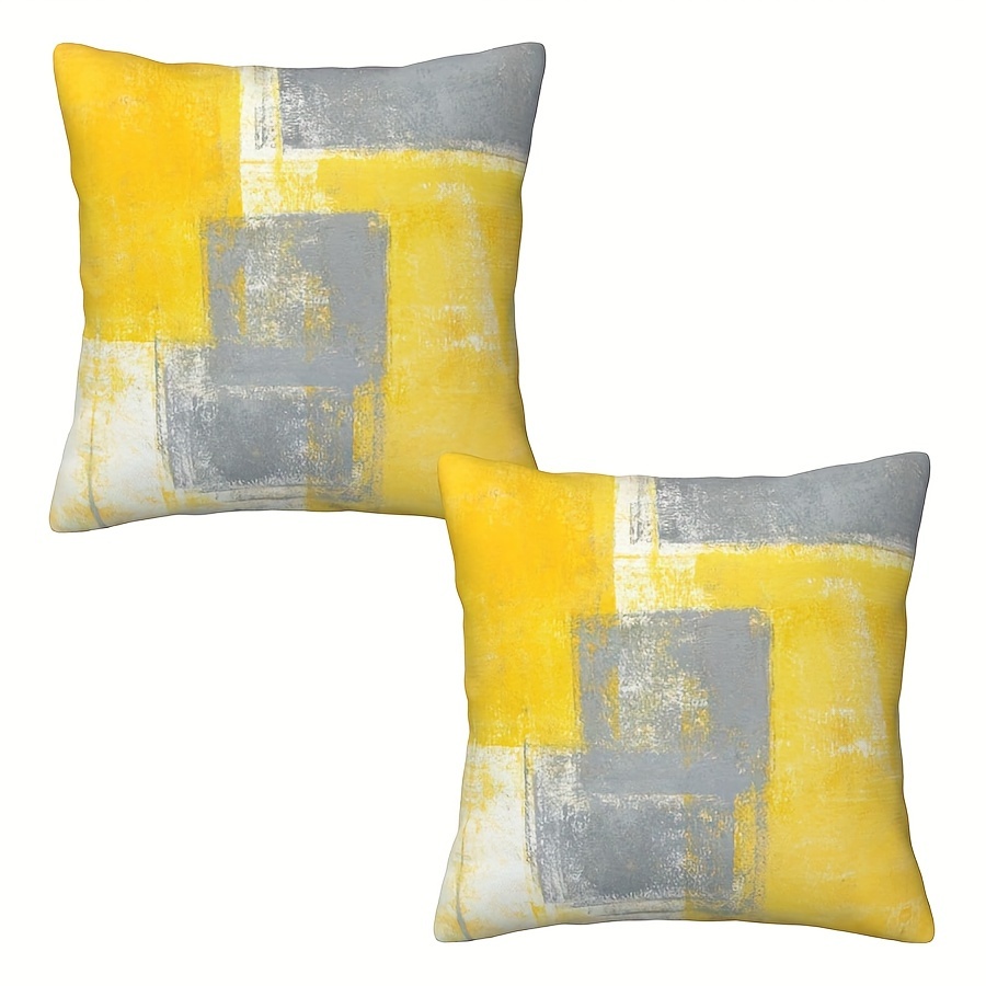 

2-pack Yellow And Grey Abstract Art Polyester Throw Pillow Covers, Contemporary Style, Machine Washable, Zipper Closure, Woven Weave, For Various Room Types, 16x16, 18x18, 20x20 Inches (covers Only)