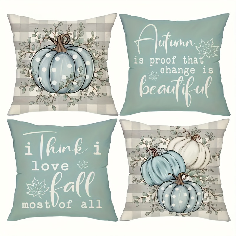 

4pcs, Fall , Eucalyptus Pumpkins Decor , 18in*18in, Pillowcases, For Sofa , Set Of 4, Inserts