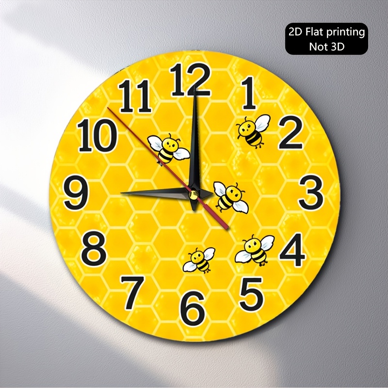 TEMU 1pc Modern Minimalist -themed Wall Clock With Yellow Honeycomb & Bees - Round Artificial Wood Suitable For Living Room, Bedroom, Kitchen, Office