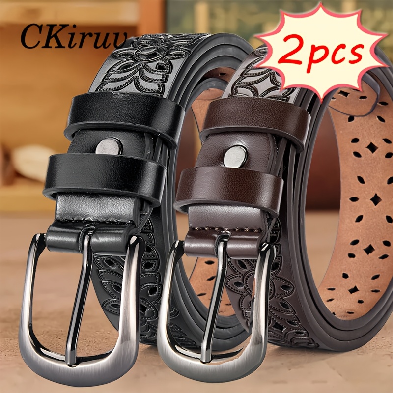 TEMU This Adjustable Vintage Belt With A Comes In A Set Of 2 And Is Suitable For Men And Women. Made From High-quality Pu Material, It Offers A Soft