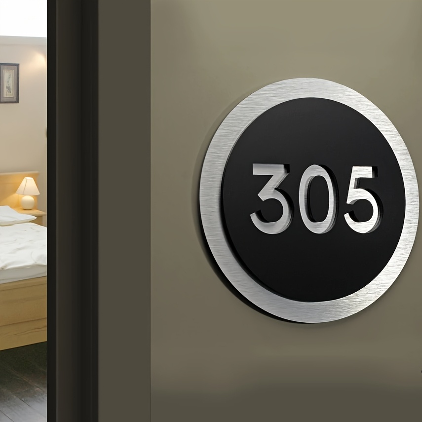 

1pc Custom Round Aluminum Plate With Acrylic Base Door Number Sign, Wall Mount Address Plate For Hotel, Park, Office - No Electricity Required