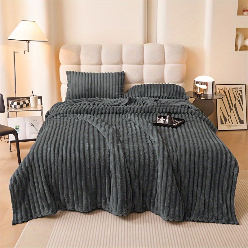 1pc contemporary striped   fur throw blanket   cozy knitted polyester bedspread multi purpose gift for sofa   hand wash only 300 350gsm details 9