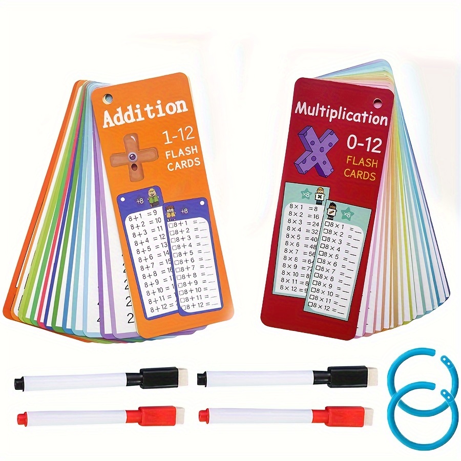 

Educational Math Learning Flashcards Set For Kids 3-6, Includes And Multiplication Facts 1-12, Cardboard, Interactive Study Tool With Dry Erase Marker, Christmas Gift