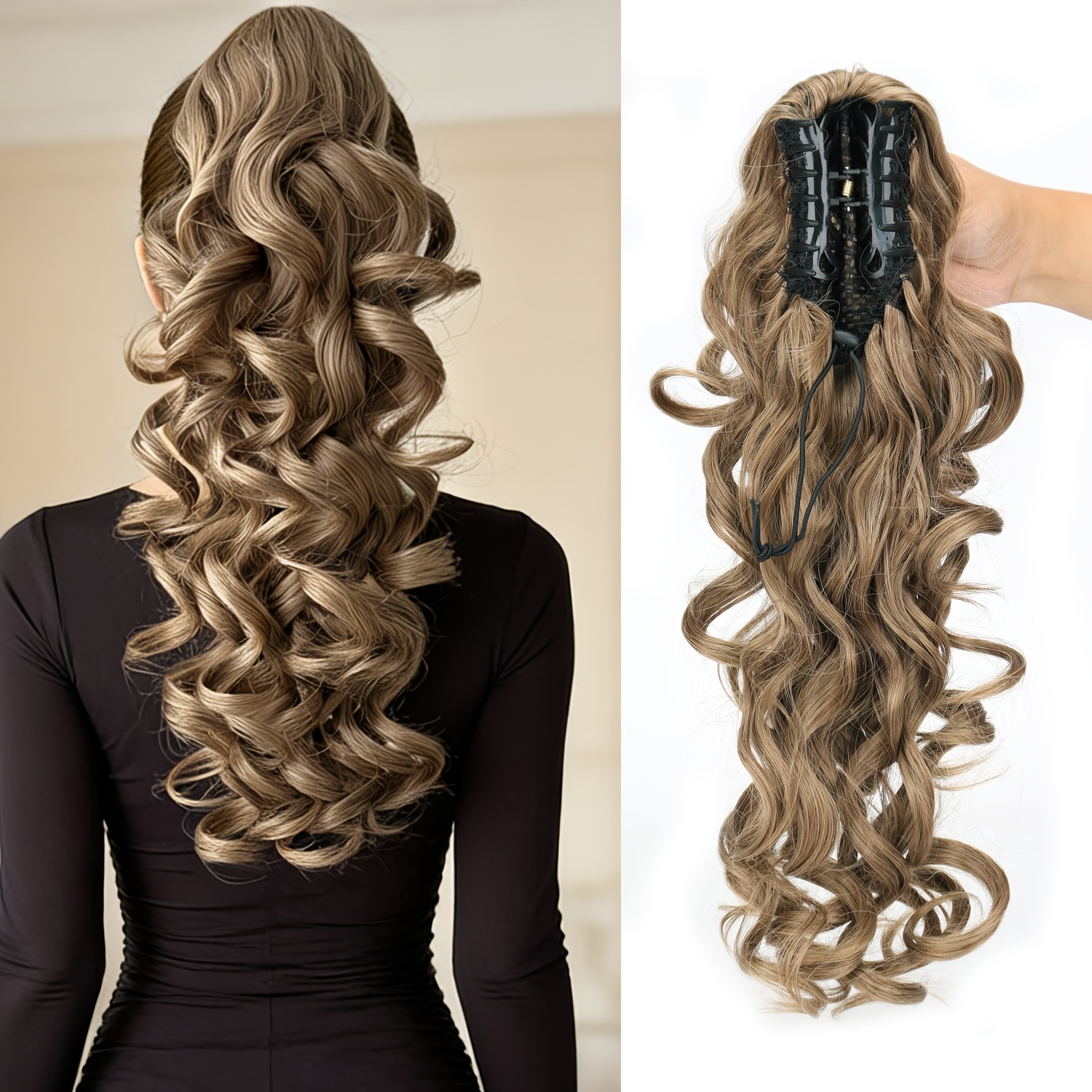 TEMU 20-inch Curly Wave Ponytail Extension Made From Heat-resistant Synthetic Fiber, Women's Parties And Everyday Wear