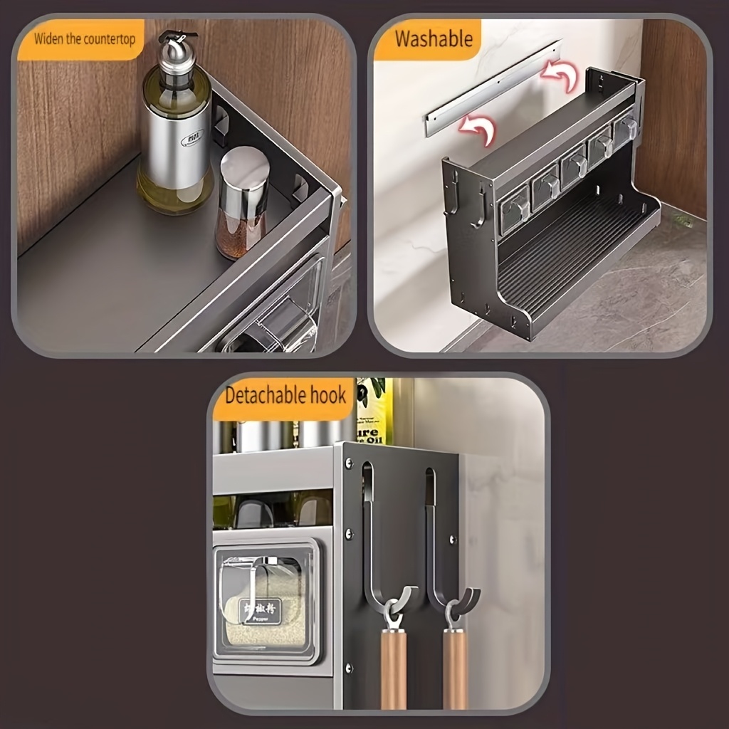 Stainless Steel Kitchen Spice Rack with Hanging & Placement Options - No Drill Wall-Mounted Organizer, Multi-Tiered Shelf for Salt, Pepper, Herbs, Utility Racks, Kitchen Spice Rack