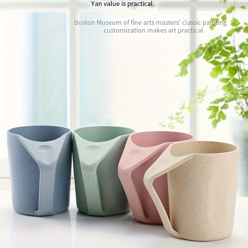 

1pc Bathroom Tumbler, Solid Color Mouthwash Cup, Simple Toothbrush Cup, Plastic Gargle Cup With Handle, Bathroom Accessories